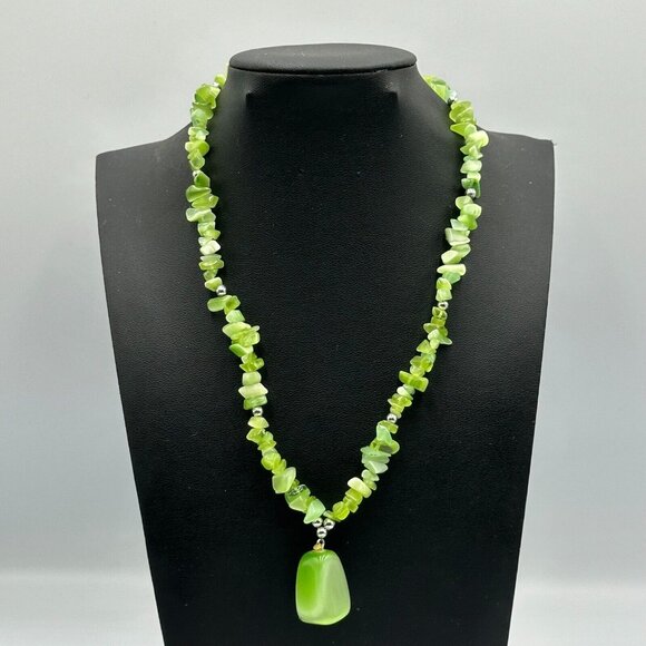 Cat’s Eye Bead Necklace Lot Pink Green Chip Bead Pendant Boho Layering 18 Inch - Picture 4 of 11